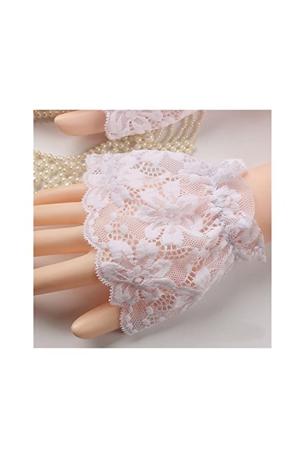 Saturey Gants de Protection Solaire dété Femmes Manches Courtes Poignets en Dentelle Poignets Bracelets Solide Noir Blanc Ga