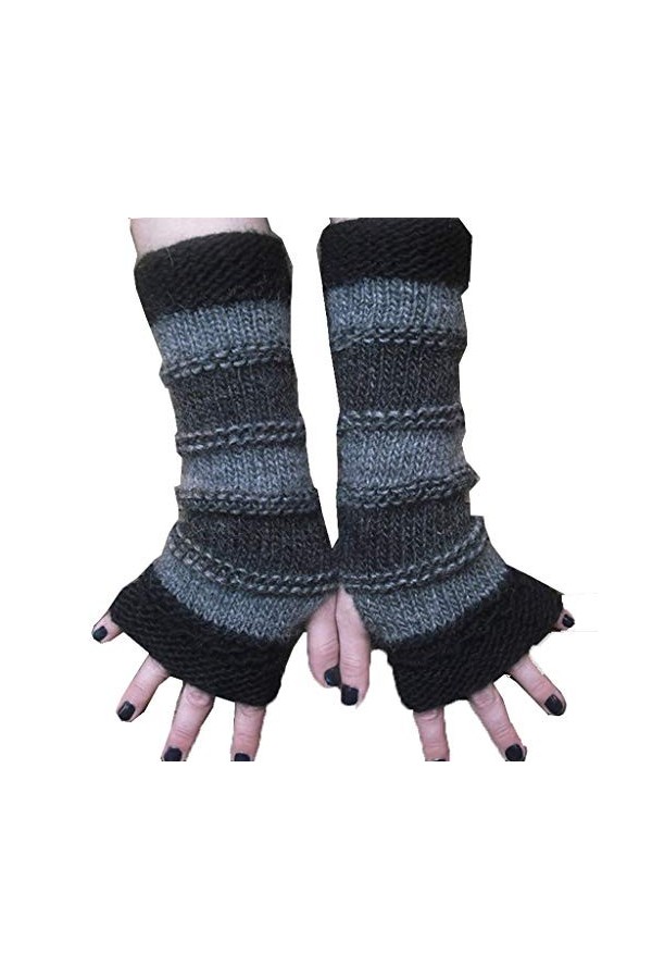 Kedelack Gants Couture Gants Adultes Chaud Tricoté sans Doigts Long Hiver Gants Rayés Gants Mitaines Convertible Couleur : G