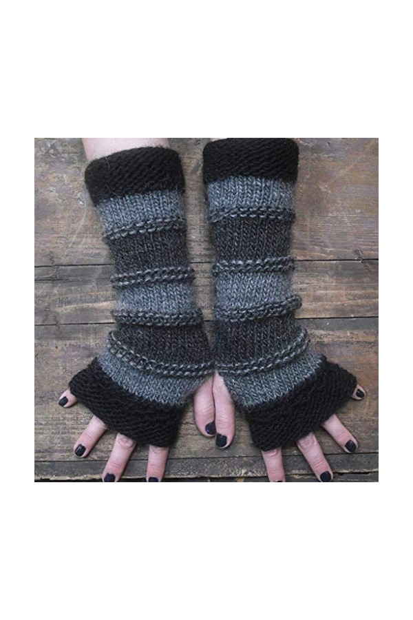 Kedelack Gants Couture Gants Adultes Chaud Tricoté sans Doigts Long Hiver Gants Rayés Gants Mitaines Convertible Couleur : G