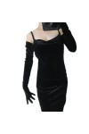 Gants longs noirs en velours pour femme Opéra hautement élastique Cygne Gants de soirée, 40 cm Rouge, taille unique