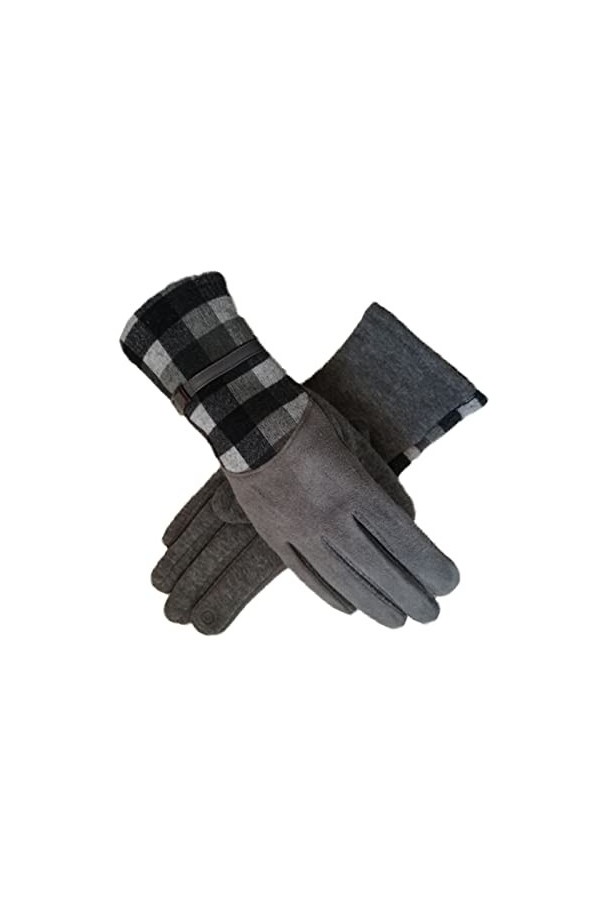 Gants dhiver pour femmes plus velours chaud daim plaid froid gant extérieur coupe-vent écran tactile couleur : gris, taille