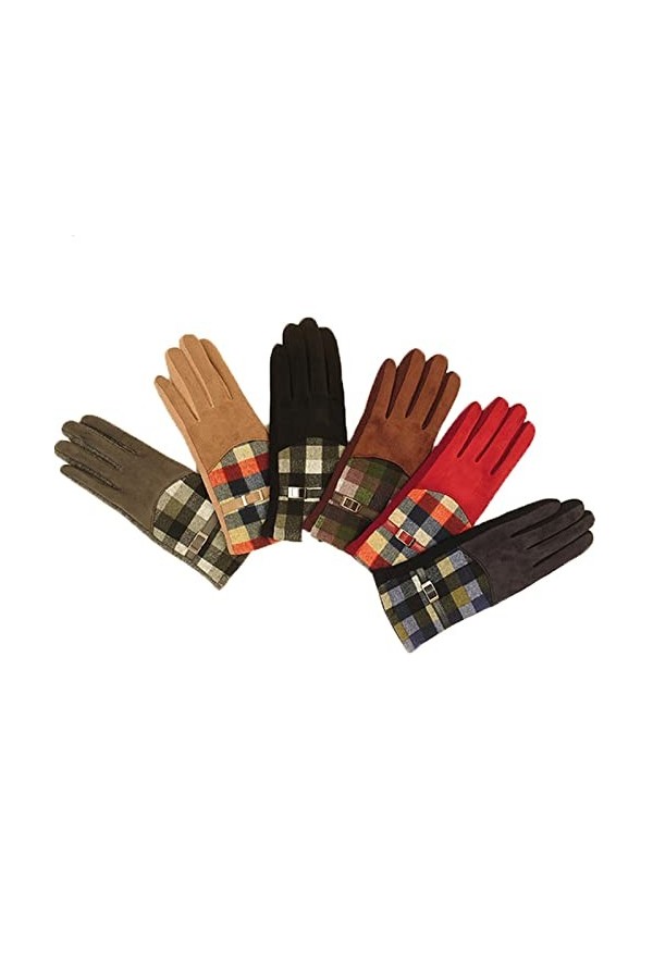 Gants dhiver pour femmes plus velours chaud daim plaid froid gant extérieur coupe-vent écran tactile couleur : gris, taille