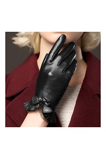 BJQZX Gants dhiver Gants en Peau de Mouton Fashion Poignet Dentelle Brow Femmes Solid Femmes Gant en Cuir Thermique Hiver Co