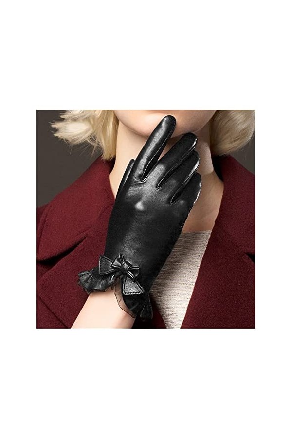 BJQZX Gants dhiver Gants en Peau de Mouton Fashion Poignet Dentelle Brow Femmes Solid Femmes Gant en Cuir Thermique Hiver Co