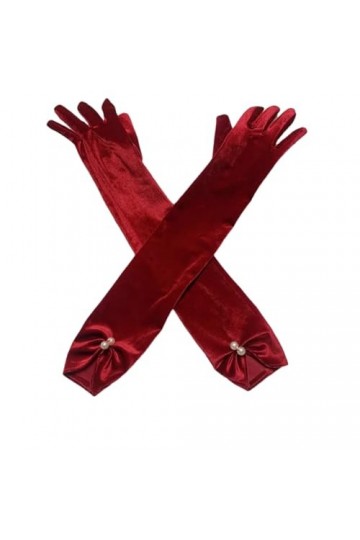 Pohullan Gants longs en velours pour femme - Pour la conduite et la photographie - Rouge vin, rouge vin, taille unique