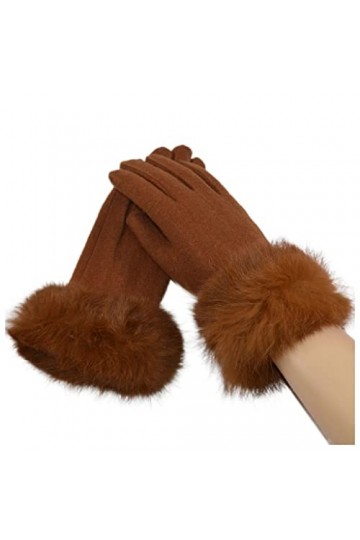 Gants dhiver en laine pour femme - Chaleur dautomne et dhiver - Couleur unie - Grande fourrure de lapin - Réparation des m