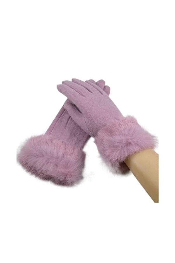 Gants dhiver en laine pour femme - Chaleur dautomne et dhiver - Couleur unie - Grande fourrure de lapin - Réparation des m
