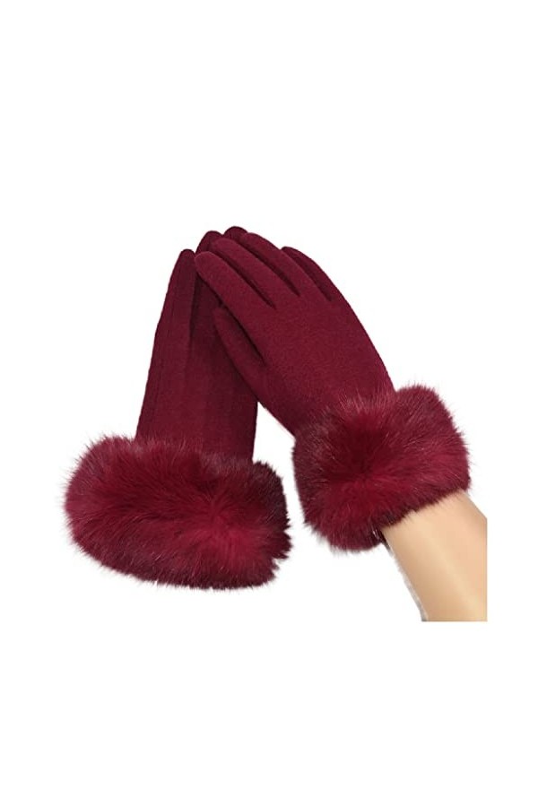 Gants dhiver en laine pour femme - Chaleur dautomne et dhiver - Couleur unie - Grande fourrure de lapin - Réparation des m