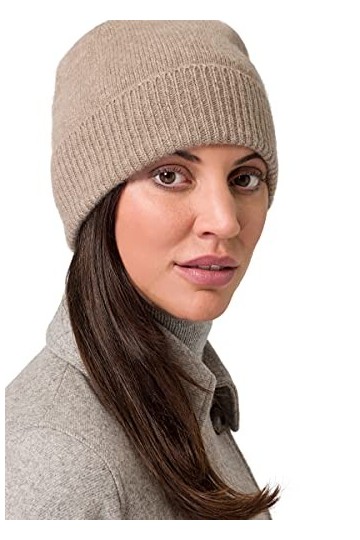 Style & Republic Bonnet Sport, Chapeau Nougat en 100% Cachemire, Taille Unique avec Ceinture de 44 cm et Revers de 6,5 cm, Fe