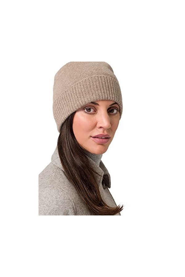 Style & Republic Bonnet Sport, Chapeau Nougat en 100% Cachemire, Taille Unique avec Ceinture de 44 cm et Revers de 6,5 cm, Fe