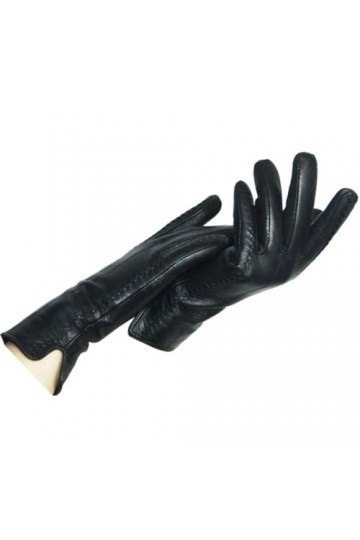 Pulcykp Gants en cuir épais avec nœud pour femme, gants en cuir chauds pour lhiver, lautomne, Noir , 36
