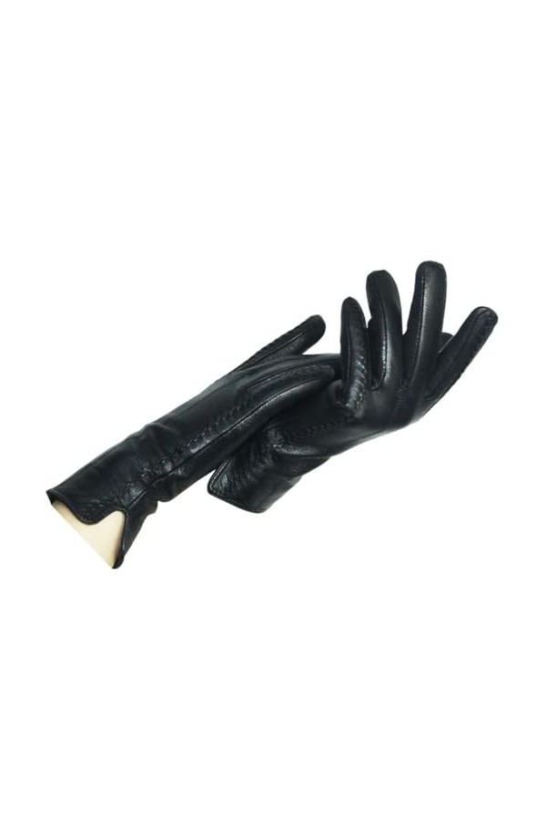 Pulcykp Gants en cuir épais avec nœud pour femme, gants en cuir chauds pour lhiver, lautomne, Noir , 36