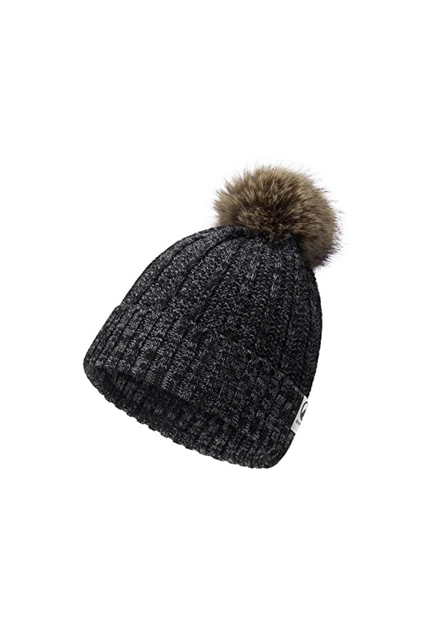 rivmount Bonnet Femme Hiver, Bonnet en Tricot Extensible, Chaud et Rembourré, Bonnet Femme Pompon en Douce pour Le Printemps/
