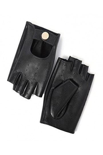 YISEVEN Femmes Gants Mitaines en Cuir de Mouton Véritable Souple de Conduite de Moto Classique Sans Doigts Bouton Cool Fin Cy