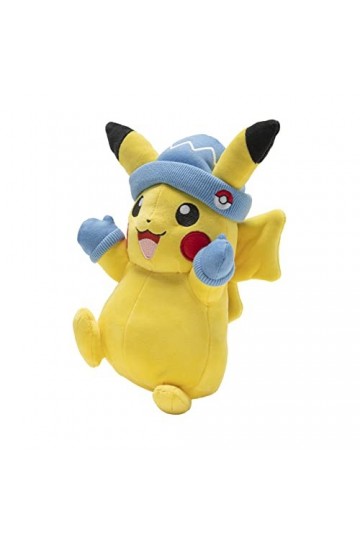 Pokèmon Chapeau et moufles dhiver – Peluche Pikachu de 20,3 cm avec Accessoire Unique, PKW2790, Multicolore