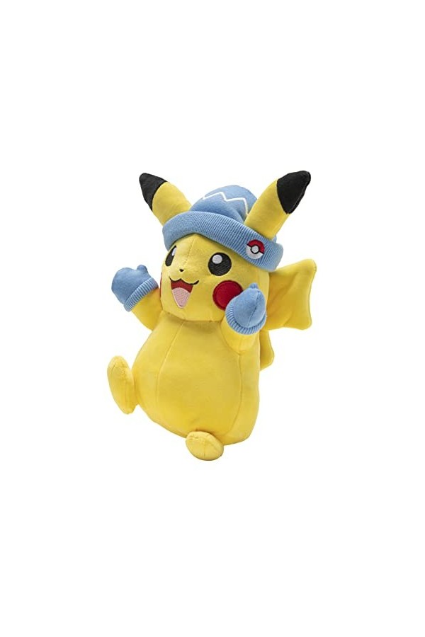 Pokèmon Chapeau et moufles dhiver – Peluche Pikachu de 20,3 cm avec Accessoire Unique, PKW2790, Multicolore