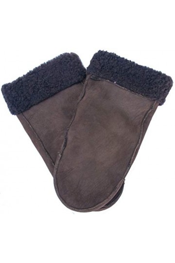 EEM gants mitaines en cuir dagneau pour femme, cuir dagneau souple, avec revers, marron L