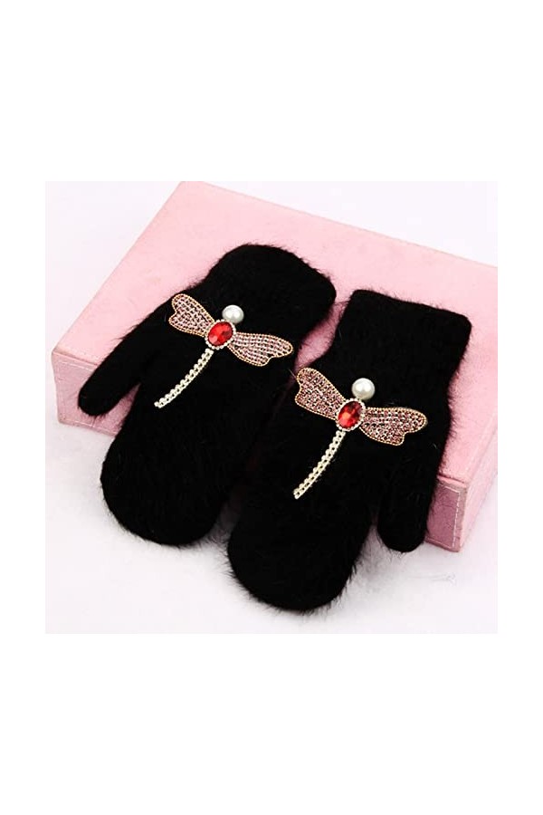 Gants Gloves Moufles Hiver Homme Femme Gants pour Femmes Gants De Libellule en Cristal Mitaines À Doigts Doubles Chauds pour 