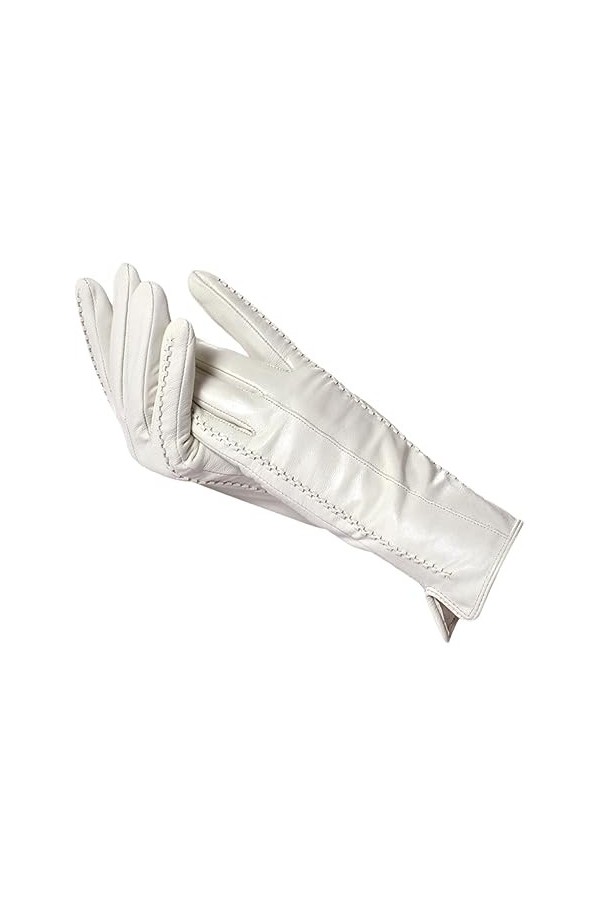 Dndrdhfb Gants dhiver en cuir pour femme, solides, courts, froids, chauds, pour conduite en plein air, moto, moufles blanche