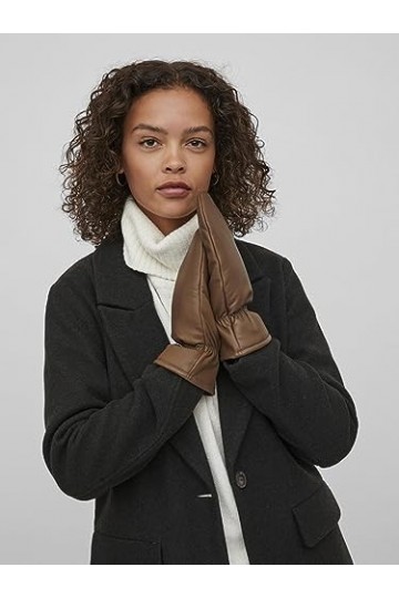 VILA Moufles En cuir Simply Taupe M Simply Taupe M
