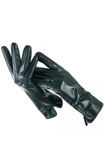 Gants dhiver en cuir rayé pour femme Moufles en peau de mouton, Dark G, 8.5