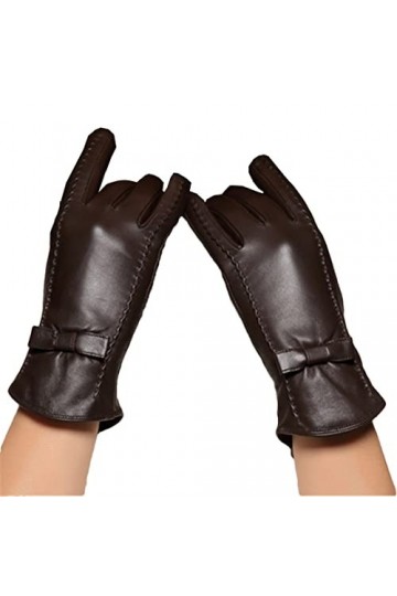 Printemps et automne Gants en cuir pour femme Moufles épaisses en polaire chaude Gants pratiques pour écran tactile Marron XL