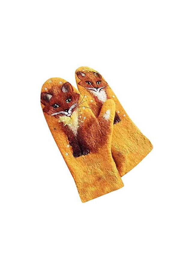 Kedelack Couleur Assortie Impression Hiver Femmes Gants Chaud Animal rembourré Gants Femmes Gants Mitaines Couleur : Yellow,