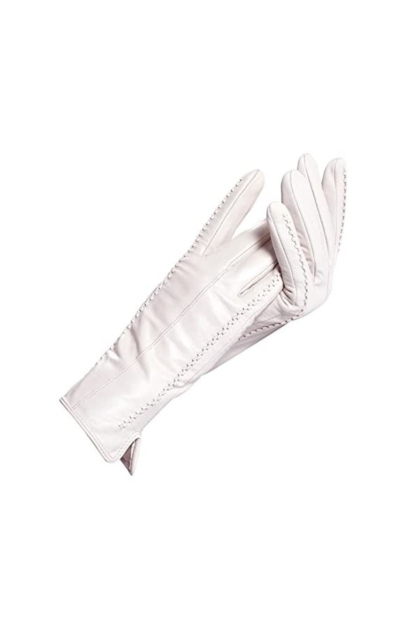 YMBHUO des Gants Gants for Femmes en Cuir Blanc, gargeon en Coton Chaud, Gants en Cuir de Mode, Gants en Cuir Chaud Hiver Mod