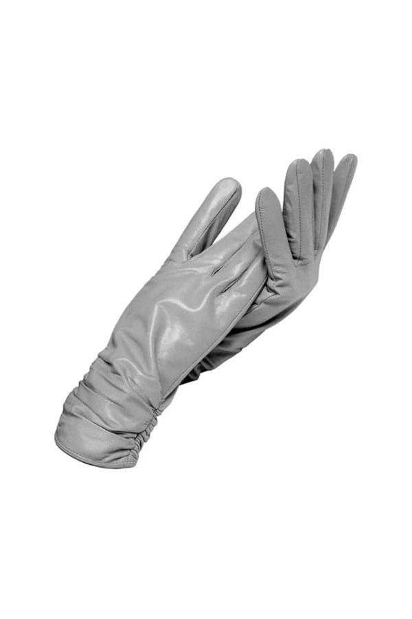 Gants dhiver courts en cuir pour femme, Gris clair 9, 6.5