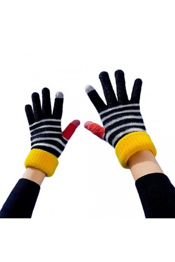 Kedelack Gants Thermiques tricotés Femmes Chauds Dames rayé Polaire Gants épaissir Hiver Ski Gants Mitaines Hommes Couleur :