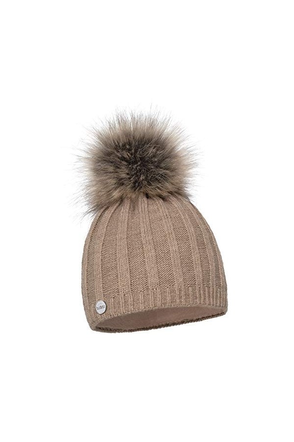 ELIMELI Bonnet en cachemire pour femme,Bonnet dhiver chaud en laine avec cachemire,Bonnet dhiver avec fausse fourrure,Pompo