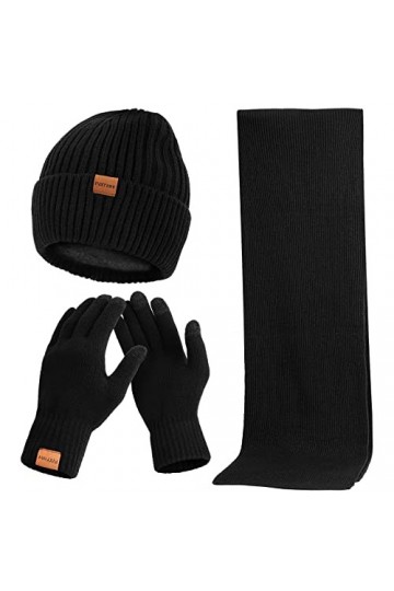 Hiver Chapeau Echarpe Gant pour Homme Femme 3 en 1 Set, Bonnet Tricoté de Doublure Polaire, Gloves écran Tactile, Longue Scar