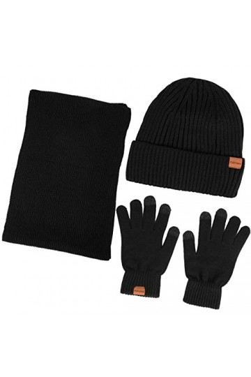 Hiver Chapeau Echarpe Gant pour Homme Femme 3 en 1 Set, Bonnet Tricoté de Doublure Polaire, Gloves écran Tactile, Longue Scar
