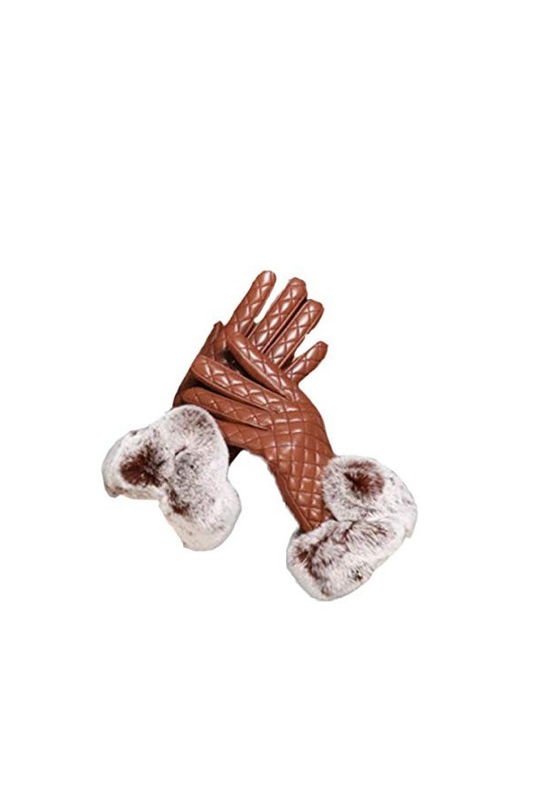 Gants Femme Automne En Et Gants Young Styles Hiver Cuir Chaud Moufles Imperméables Et Moelleuses Color : Brown, Size : One S