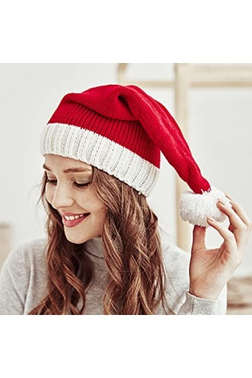 Chapeau de Noël Assorti Famille Bonnet en Tricot pour mère et bébé Noël Parent-Enfant Pom Pom Bonnet Chapeau dhiver Plus Cha