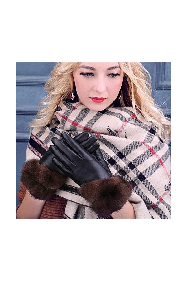 AiKoch Femmes Gants en Cuir Véritable Moufles Chauds Gants dhiver for Femmes Cold Protection Color : Army Green, Gloves Siz