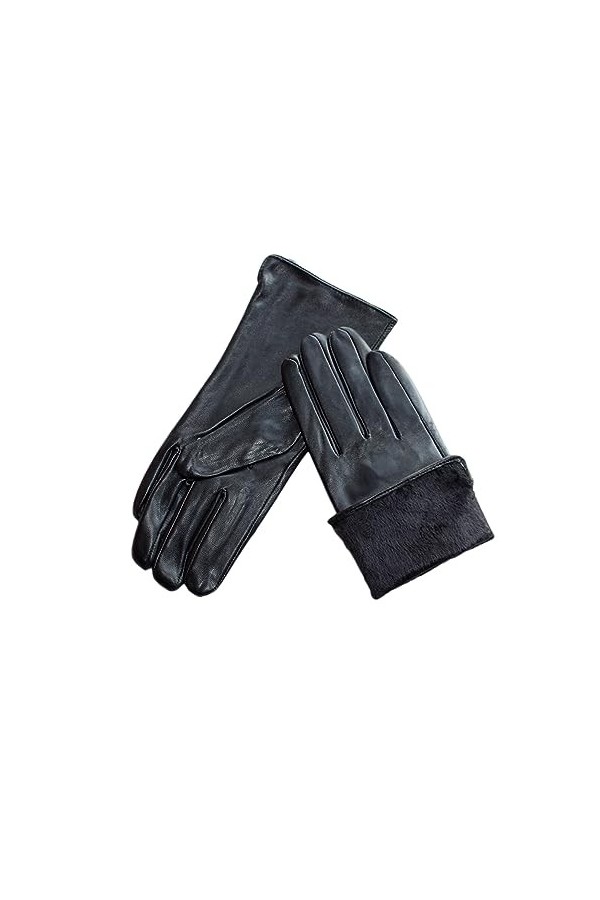 Dndrdhfb Gants dhiver en cuir pour femme - Style chaud et droit - Doublure - Moufles dextérieur, Doublure polaire, 7