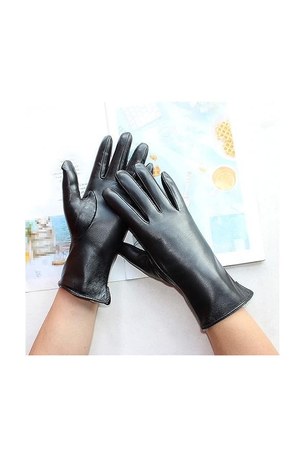 Dndrdhfb Gants dhiver en cuir pour femme - Style chaud et droit - Doublure - Moufles dextérieur, Doublure polaire, 8