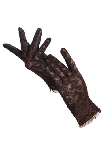 Gants en cuir synthétique pour femme - Broderie classique - Solide - Gants de conduite en cuir, beige, ^