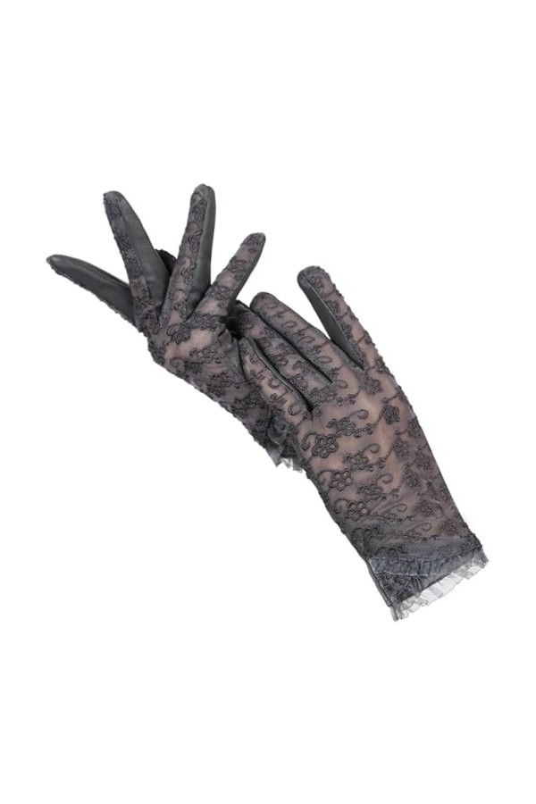 Gants en cuir synthétique pour femme - Broderie classique - Solide - Gants de conduite en cuir, beige, ^