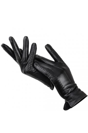 Dninmim Gants en cuir blanc pour femme avec doublure chaude et confortable, Noir , ^