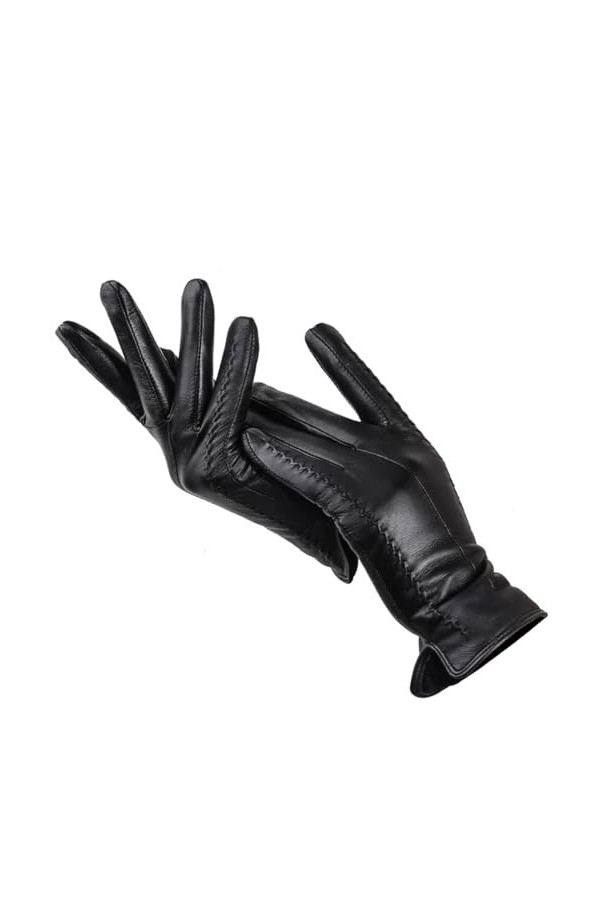 Dninmim Gants en cuir blanc pour femme avec doublure chaude et confortable, Noir , ^