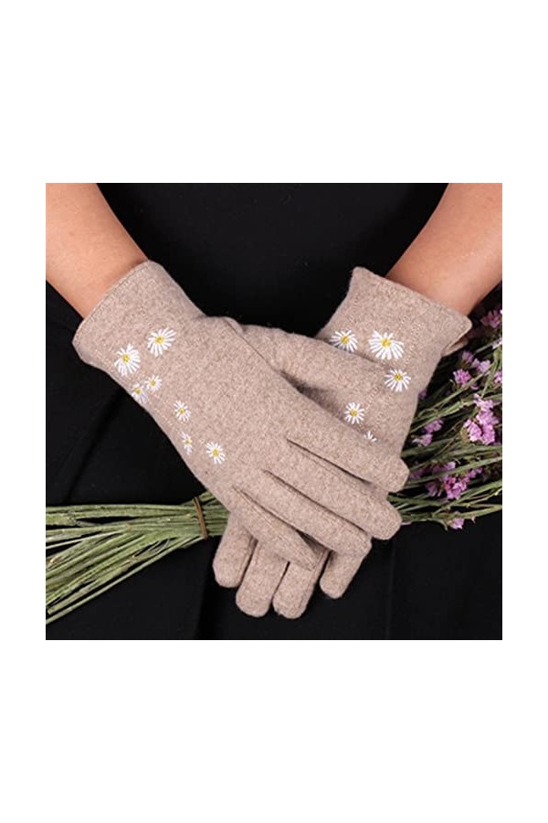 LZQPEARL Velours de Laine épaisse Broderie de Broderie Chaude Cyclisme Conduite Gant Hiver Femmes Cachemire Pull Doigt Tactil