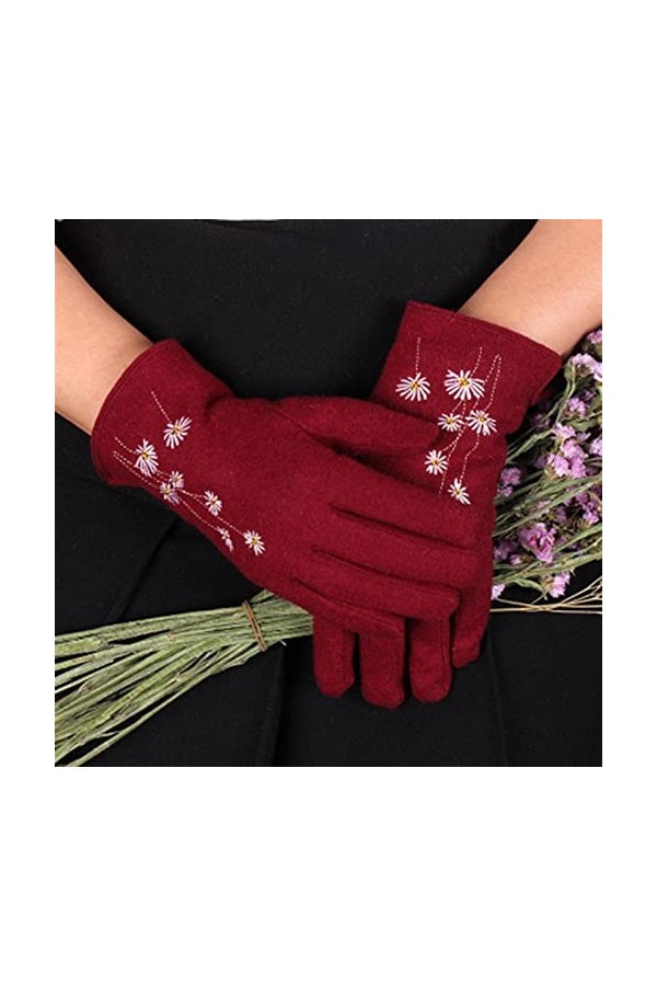 LZQPEARL Velours de Laine épaisse Broderie de Broderie Chaude Cyclisme Conduite Gant Hiver Femmes Cachemire Pull Doigt Tactil