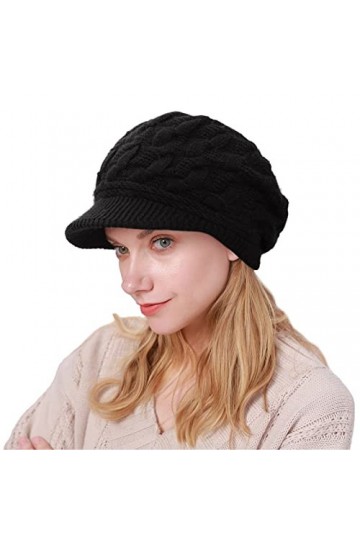 CheChury Casquettes Femme Béret Hiver Chapeau dhiver Bonnet Tricoté Chaud en Laine Chapeau de Cran de Ski de Neige avec Visi