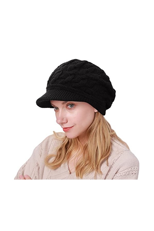 CheChury Casquettes Femme Béret Hiver Chapeau dhiver Bonnet Tricoté Chaud en Laine Chapeau de Cran de Ski de Neige avec Visi