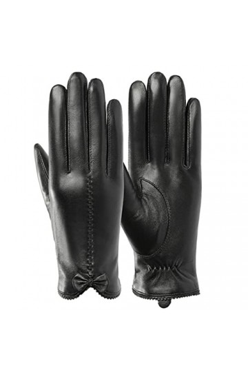 Gants DHiver Mode Femmes En Cuir Véritable Peau De Mouton Bowknot Décoration Doublure Garder Au Chaud En Hiver Gants Noir M