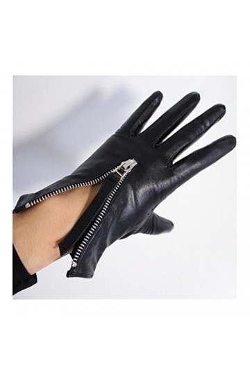 Gants dhiver Gants en Cuir de Peau de Peau de Mouton for Femmes Mode Métal Zipper Style Black Touch Screen Gants Automne et 