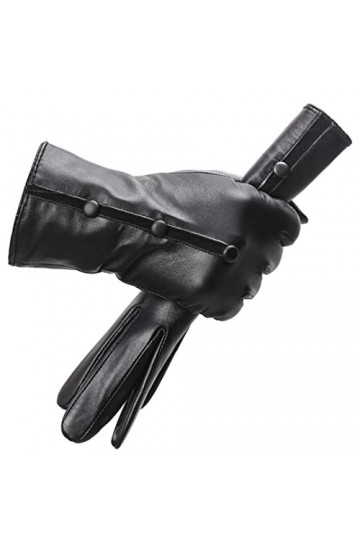 Gants en cuir noir en peau de mouton pour femme, gants dhiver épais pour garder au chaud, Noir , 7.5