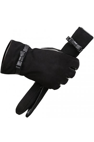 Gants en cuir pour femme Noir Peau de mouton Gants dhiver chauds, Noir , 6.5